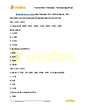 Đề thi Cuối học kì II môn Toán Lớp 3 - Đề số 4 - Năm học 2019-2020 (Có đáp án)